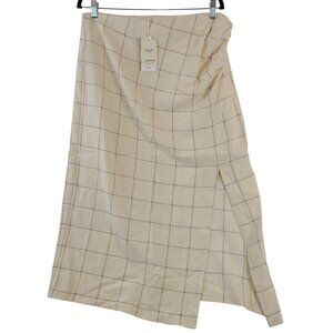 NWT MNG Women's Beige Checkered Midi Skirt Side Slit & Zip Closure Sz XXL